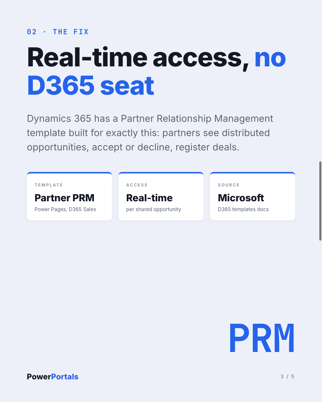Real-time access, no D365 seat: the Partner Relationship Management template.
