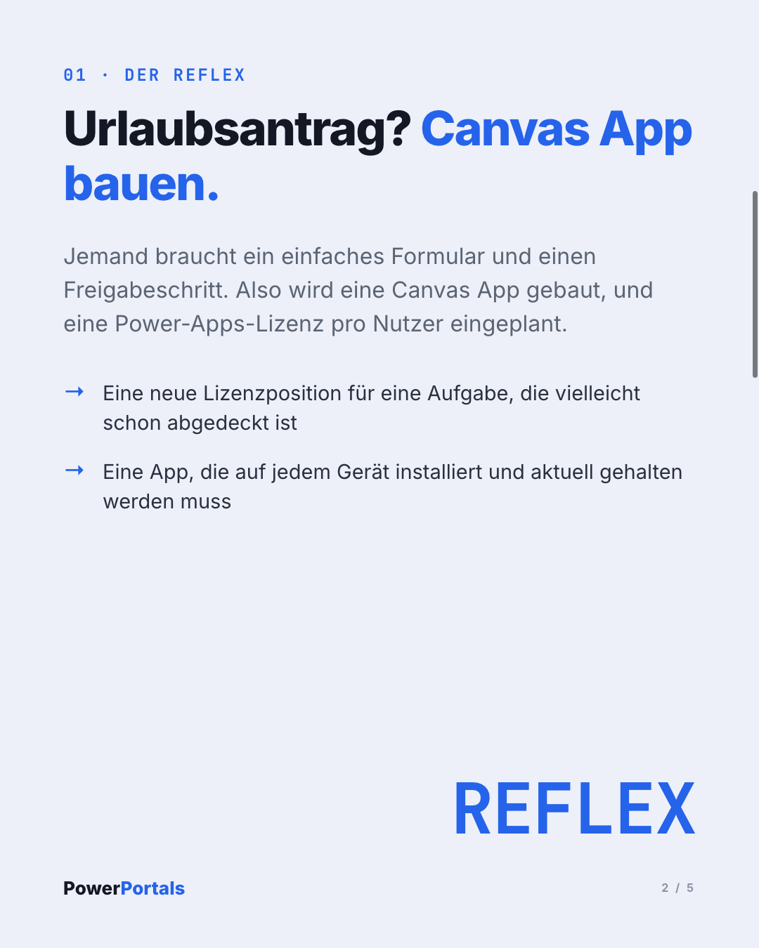Urlaubsantrag? Canvas App bauen: der Reflex, und die Lizenzposition, die er erzeugt.