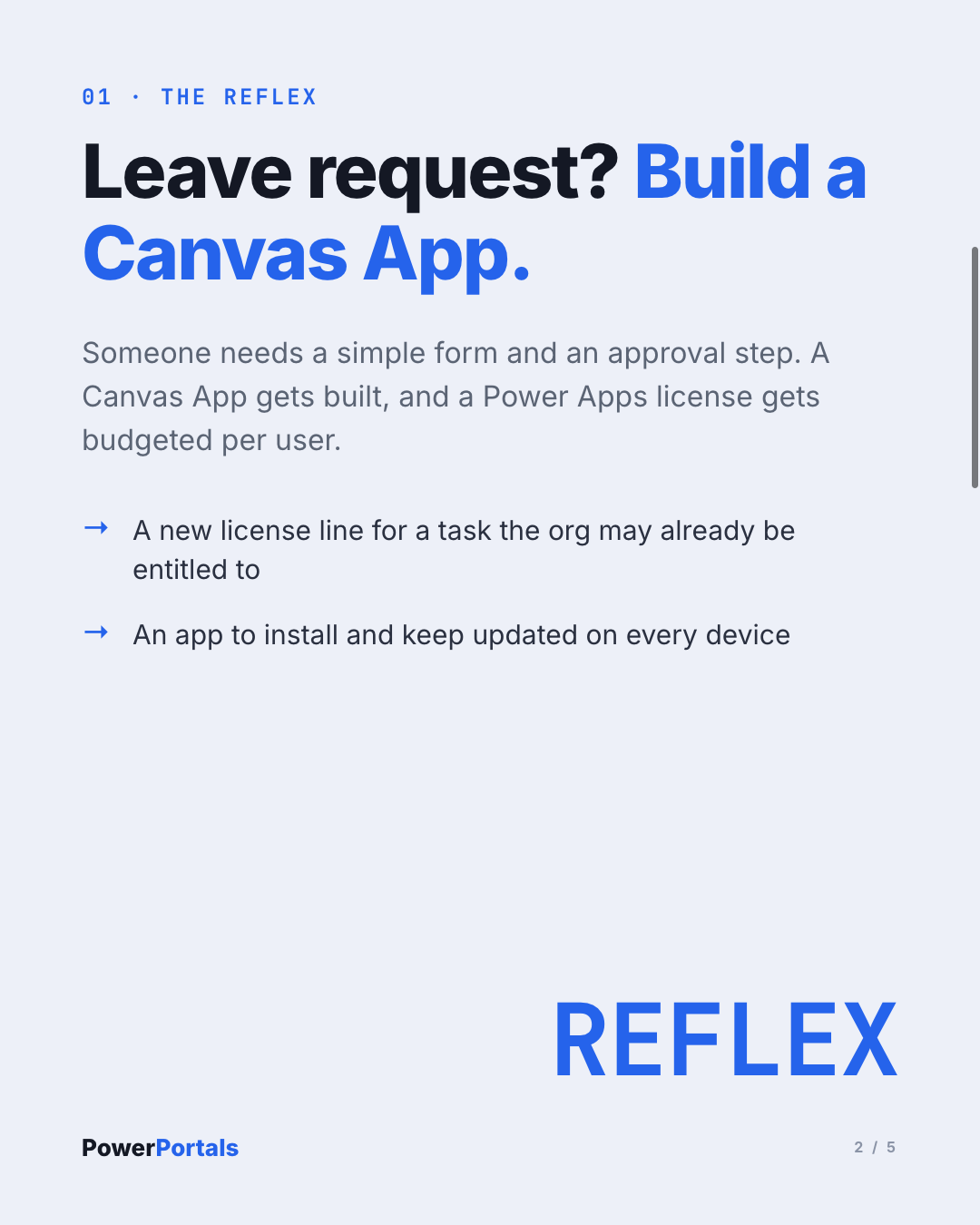 Leave request? Build a Canvas App: the reflex, and the license line it creates.